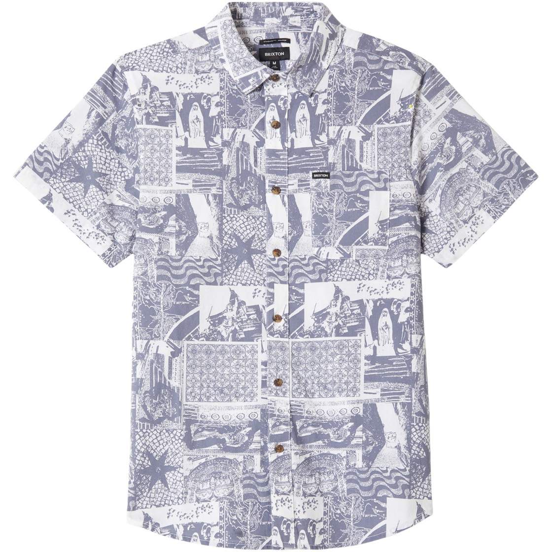 2026 Brixton Mens Charter Print Shirt 01218-NVYWC - Navy / White Collage